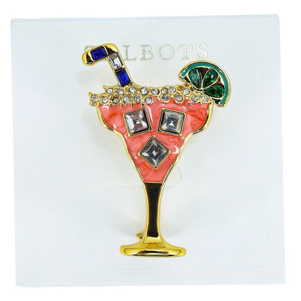 Happy Hour Brooch By Talbots New On Card Orange Cocktail In Martini Glass